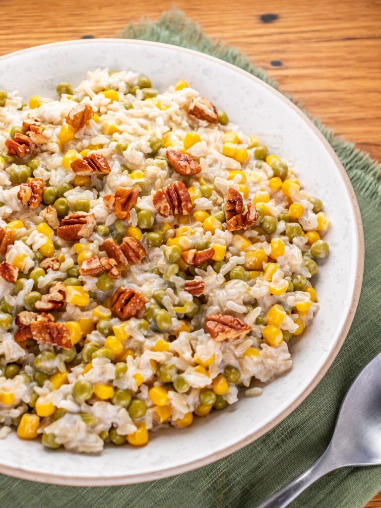 Creamy Coconut and Vegetables Rice Pilaf with Honey Roasted Pecans