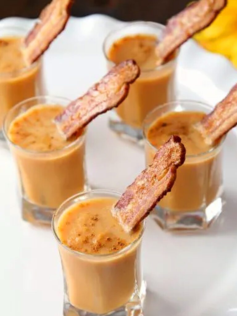 Cinnamon Carrot Soup Shooters with Maple Glazed Bacon