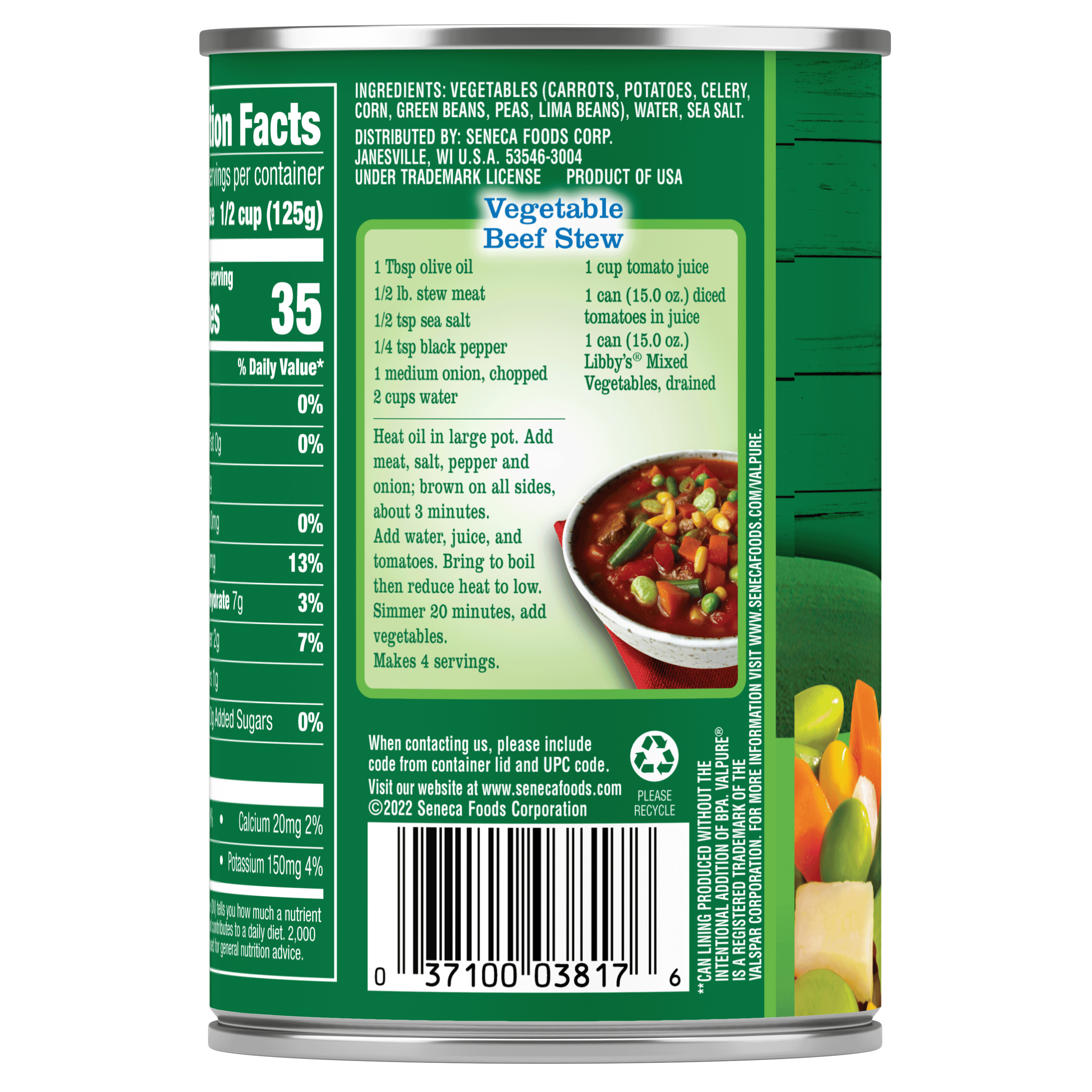 Libby's Mixed Vegetables, Delicious Medley of Color, Flavor & Texture, Tender Diced Carrots, Succulent Peas, Tender-Crisp Corn, Cut Green Beans,  Celery and Nutty-Sweet Lima Beans