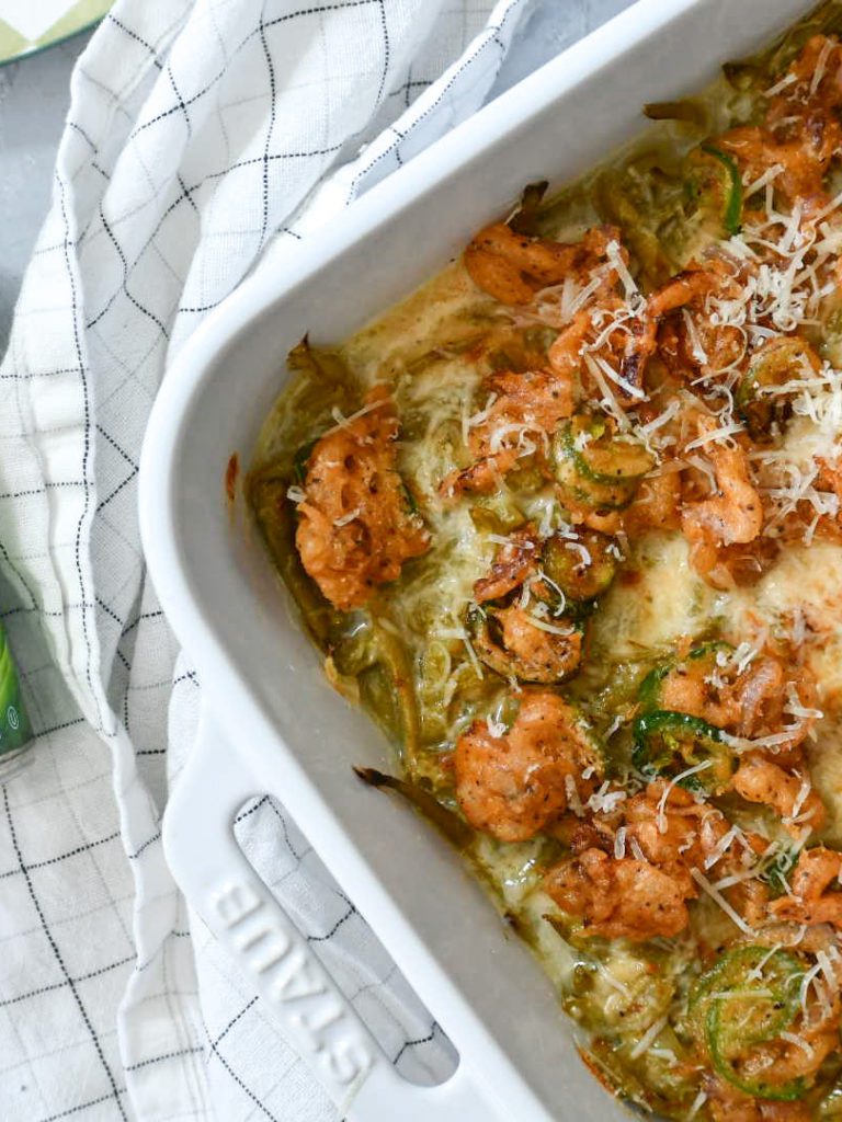 Crispy Shallot + Jalapeno Green Bean Casserole